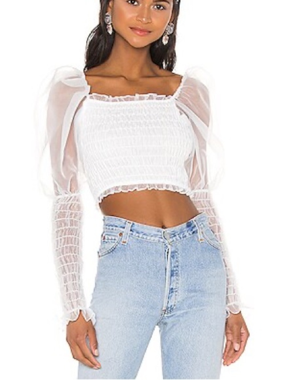 For Love and Lemons NWT Puff Sleeve Smocked Coquette Blouse